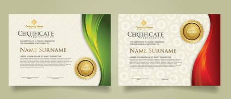 set modern certificate template with flow lines ornament and modern pattern background. vector