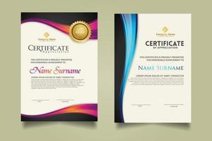 set modern certificate template with flow lines ornament and modern pattern background. vector