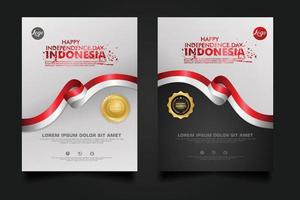 set Indonesia happy Independence Day background template. vector