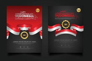 set Indonesia happy Independence Day background template. vector