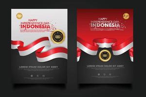 set Indonesia happy Independence Day background template. vector