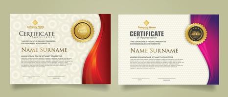 set modern certificate template with flow lines ornament and modern pattern background. vector