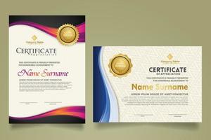 set modern certificate template with flow lines ornament and modern pattern background. vector