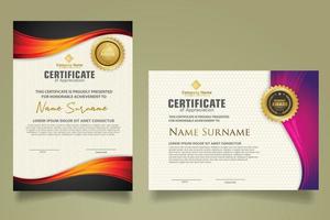 set modern certificate template with flow lines ornament and modern pattern background. vector