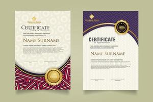 Set modern certificate template with dynamic and futuristic texture on curve ornament and modern pattern background vector