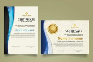 set modern certificate template with flow lines ornament and modern pattern background. vector