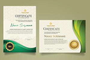 set modern certificate template with flow lines ornament and modern pattern background. vector