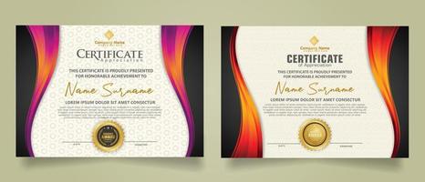 set modern certificate template with flow lines ornament and modern pattern background. vector