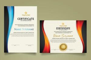 set modern certificate template with flow lines ornament and modern pattern background. vector