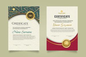 Set modern certificate template with dynamic and futuristic texture on curve ornament and modern pattern background vector