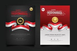 set Indonesia happy Independence Day background template. vector