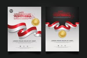 set Indonesia happy Independence Day background template. vector