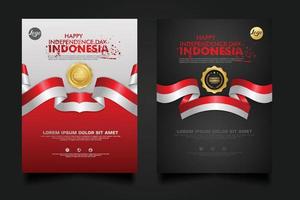 set Indonesia happy Independence Day background template. vector