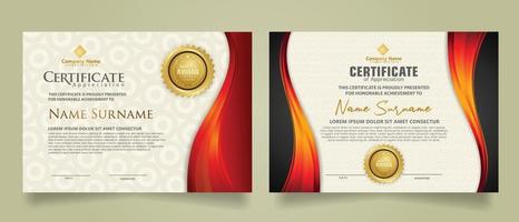 set modern certificate template with flow lines ornament and modern pattern background. vector