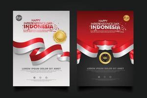 set Indonesia happy Independence Day background template. vector