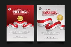 set Indonesia happy Independence Day background template. vector