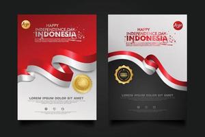 set Indonesia happy Independence Day background template. vector