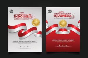 set Indonesia happy Independence Day background template. vector