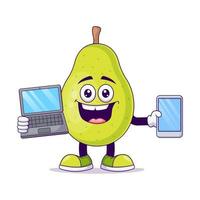 Cute pear with laptop cartoon vector illustration