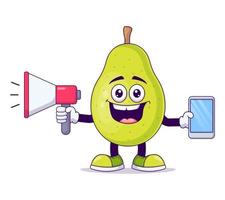 Cute pear holding megaphone cartoon vector illustration