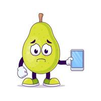 Cute pear cartoon showing unhappy expression vector