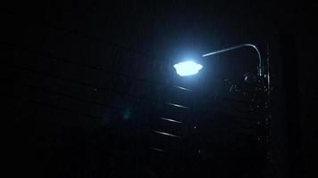 lloviendo noche y luz. Imágenes de 4k gotas de lluvia cayendo en la noche video