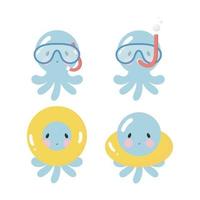 Set of cute Octopuses. Vector illustration in cartoon style. Sea characters.