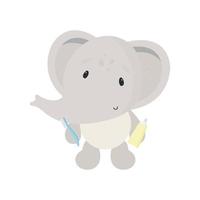 Cute Elephant with toothpaste and toothbrush. Vector illustration in cartoon style.