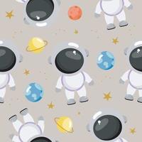 Seamless Pattern with Cosmonaut, Planets, Stars. Vector illustration. For greeting card, posters, banners, the card, printing on the pack, printing on clothes, fabric, wallpaper.
