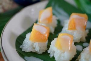 Ripe Mango Sticky Rice with Coconut Milk Authentic Thai desserts photo