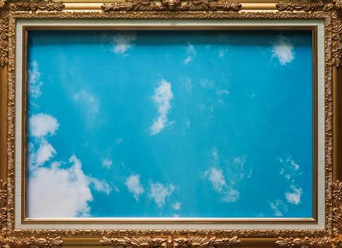Golden frame. vintage frame isolated from sky background photo