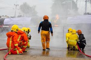 Firefighters extinguish oil train. photo