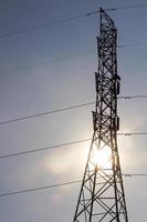 Silhouette of high voltage pylons. photo