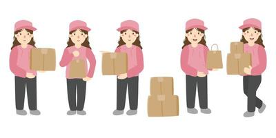 Female beautiful courier with carton box vector