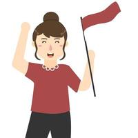 girl holding indonesia flag celebrate independence day vector