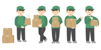 Courier character set. service delivery. different poses and emotions vector