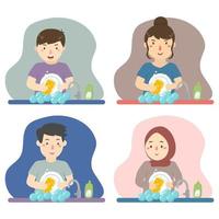 washing the dishes in kitchen vector