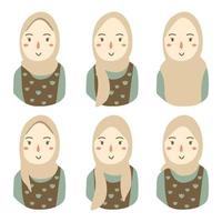 Set of woman wear hijab trendy style vector