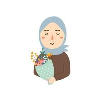 hijab girl with floral bouquet vector