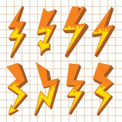 Hand drawn lightning color vector set illustration