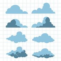 Hand drawn cartoon cloud set vector illustration