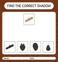 Find the correct shadows game with tamarind. worksheet for preschool kids, kids activity sheet vector