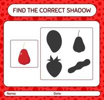 Find the correct shadows game with rose apple. worksheet for preschool kids, kids activity sheet vector