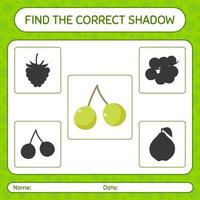 Find the correct shadows game with quenepa. worksheet for preschool kids, kids activity sheet vector