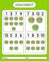 How many counting game with frankenstein. worksheet for preschool kids, kids activity sheet vector