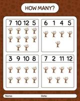 How many counting game with tree. worksheet for preschool kids, kids activity sheet vector