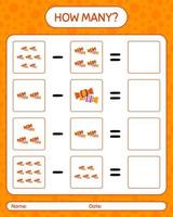 How many counting game with candy. worksheet for preschool kids, kids activity sheet vector