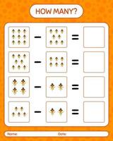 How many counting game with scarecrow. worksheet for preschool kids, kids activity sheet vector