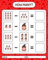 How many counting game with witch. worksheet for preschool kids, kids activity sheet vector