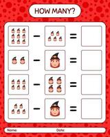 How many counting game with witch. worksheet for preschool kids, kids activity sheet vector